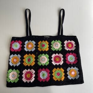 Pimkie Crop Top Women's Size Small Multicolor Floral Crochet Square Neck Summer